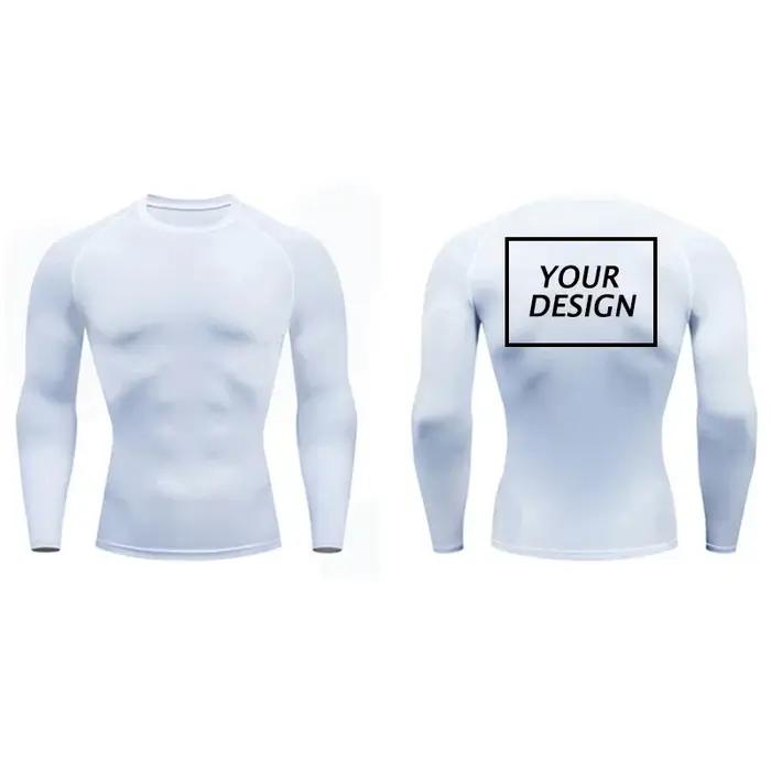 Haut de course pour hommes, Logo personnalisé imprimé, chemise ajustée, manches longues, sous-vêteme