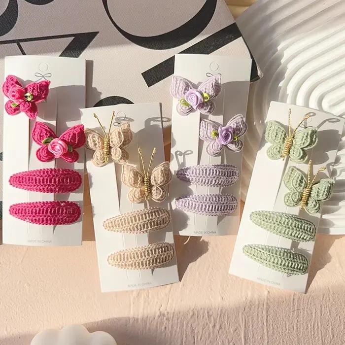 Pinces à cheveux en laine pour enfants, 4 pièces, douces et mignonnes, couvre-chef en tricot, Croche