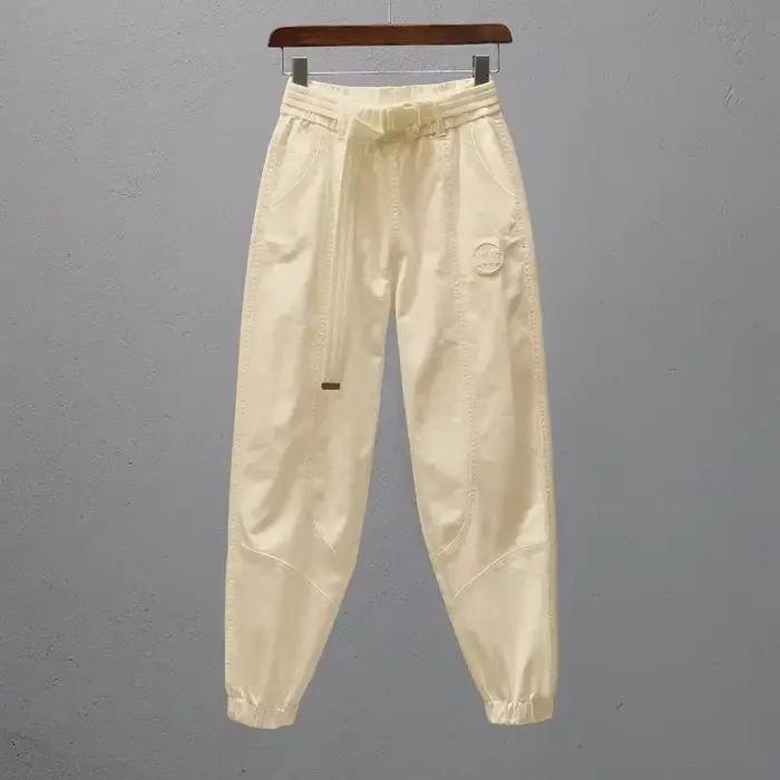 Pantalon blanc pour femmes avec ceinture élastique, jogging ample et décontracté, Leggings longueur