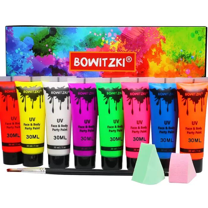 Bowitzki – peinture corporelle UV 8x30ml, ensemble de peinture pour le visage au néon, Kit de maquil