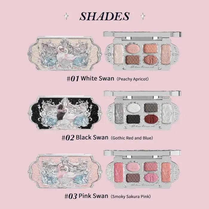 Palette de maquillage Flower Knows Swan Ballet Series Six couleurs, fini mat délicat, brillance scin