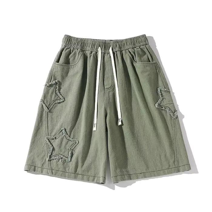 Short en denim patchwork étoile vintage pour hommes, pantalon court chic, all-match, Ulzzang Leisure