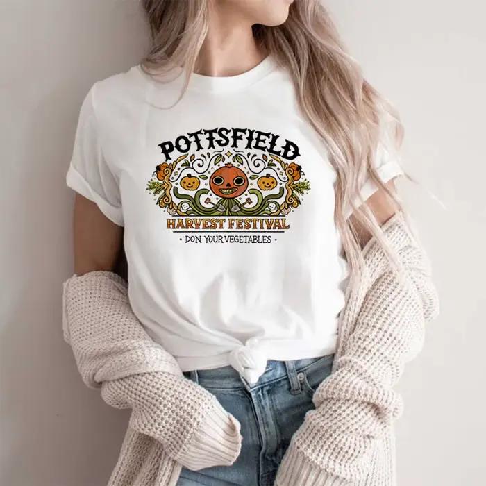Pottsfield – T-shirt d'halloween au mur de jardin, image Vintage de Festival de récolte, citrouille