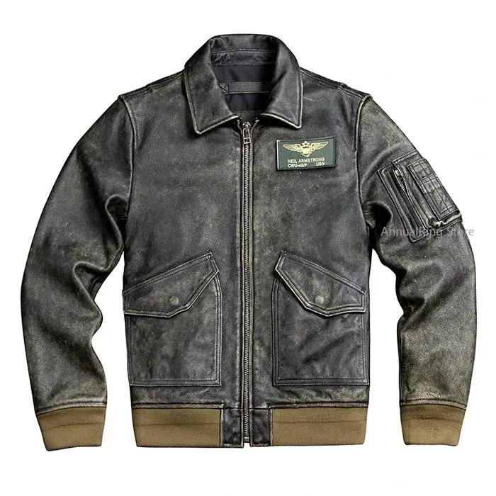 Veste bombardier en cuir véritable 45P, manteau Vintage grande taille en cuir de vache véritable, ti