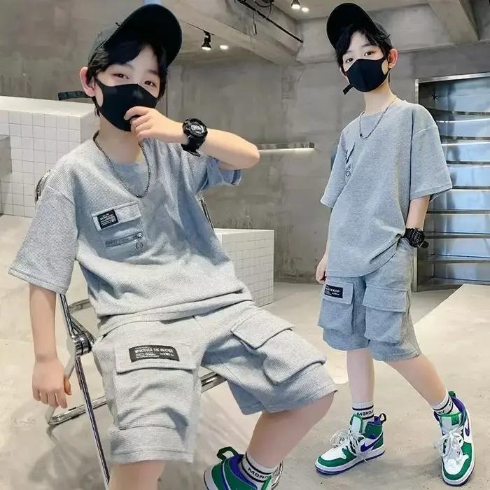 Ensemble sport été garçon 2 pièces - T-shirt manches courtes + short - Mode enfants trempés