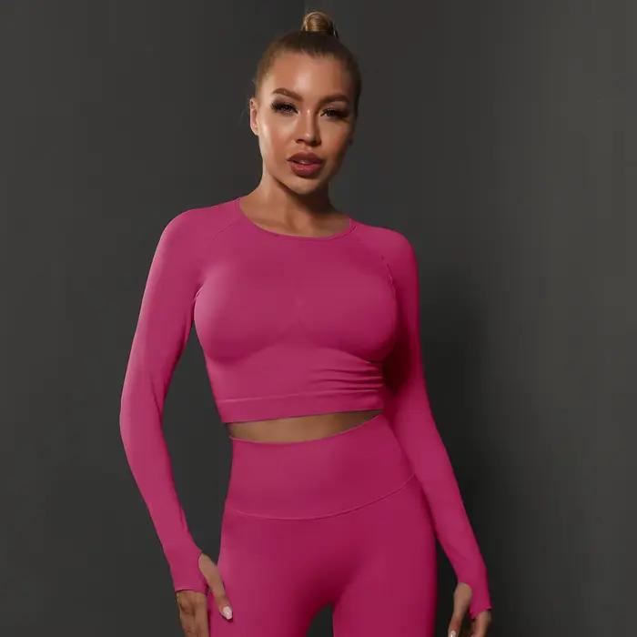 Ensemble 2 pièces pour femmes, combinaisons de gymnastique sans couture, pantalons de sport + chemis