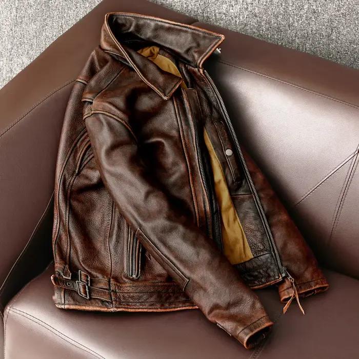 Veste en cuir pour hommes à queue d'hirondelle vestes de moto Vintage 100% manteau en cuir de vachet