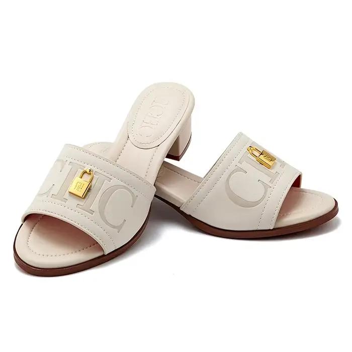 CH mode monogramme imprimé Design élégant femmes pantoufles à talons bas couleur unie haute qualité