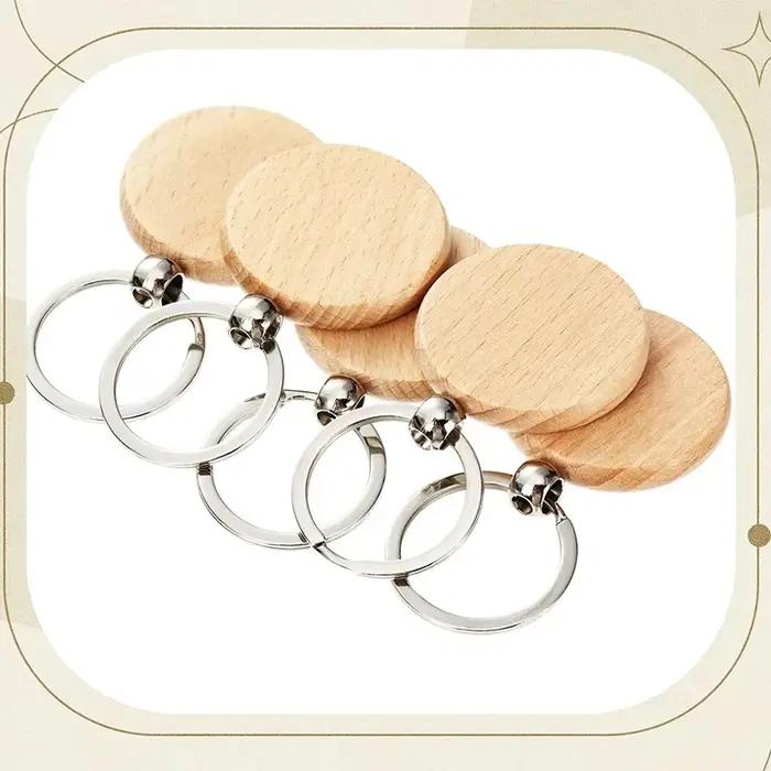 Porte-clés rond en bois, 100 pièces, porte-clés Portable en hêtre