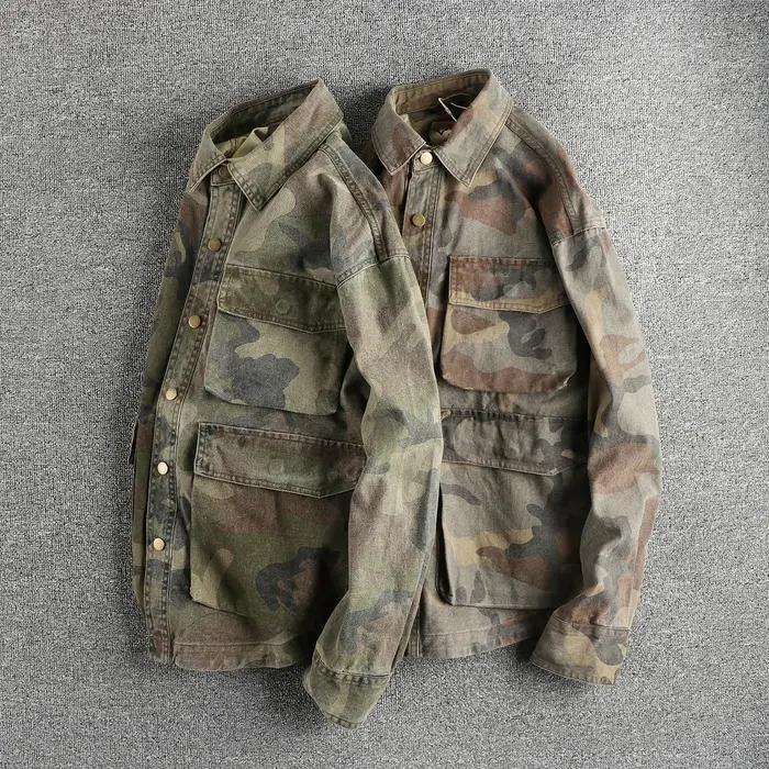 Chemise cargo tissée à la voile de perles de coton, conception de poche tridimensionnelle, éventail