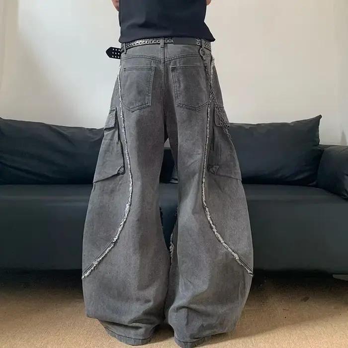 Jean Vintage coréen pour hommes, épissure, fermeture éclair poilue, Micro corne, pantalon ample à ja
