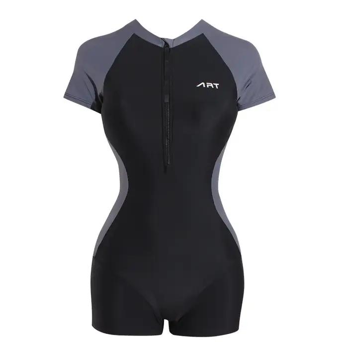 Maillot de bain une pièce à manches courtes pour femmes, protection contre les éruptions cutanées, b