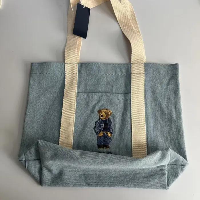 Fourre-tout en toile à sangle durable – Sac de courses en ours brodé, fourre-tout à bandoulière et à