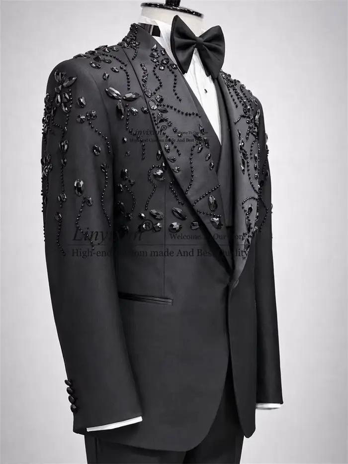 Costumes de smoking pour hommes en cristal scintillant, revers châle personnalisé, pour mariage, bla