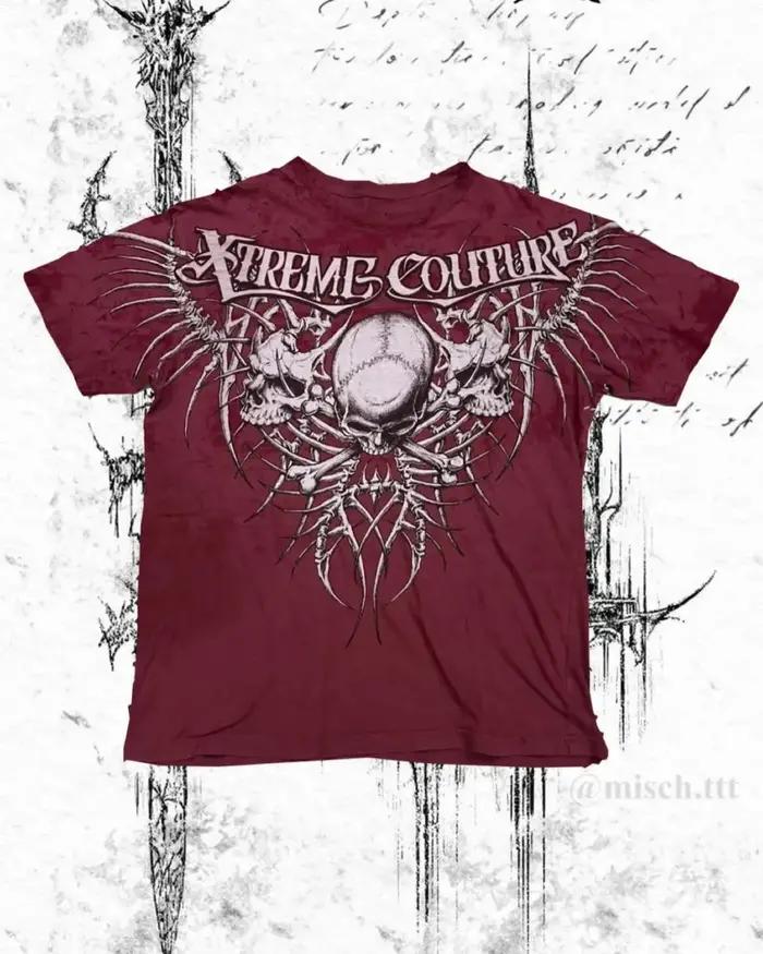 T-shirt homme été col rond doux et respirant imprimé gothique lettres, os, ailes et crânes, style eu