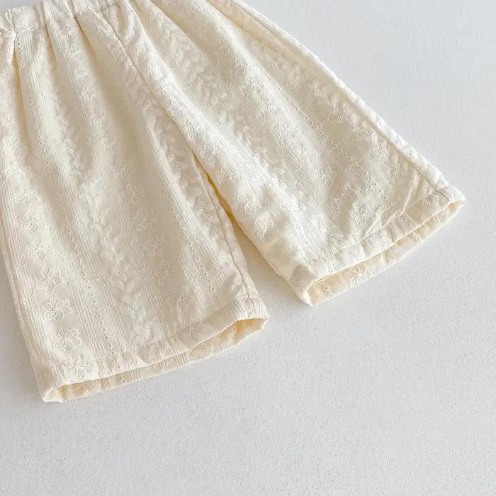 Haut à col en dentelle pour bébé fille, ensemble pantalon à jambes larges, haut à nœud pour fille d'
