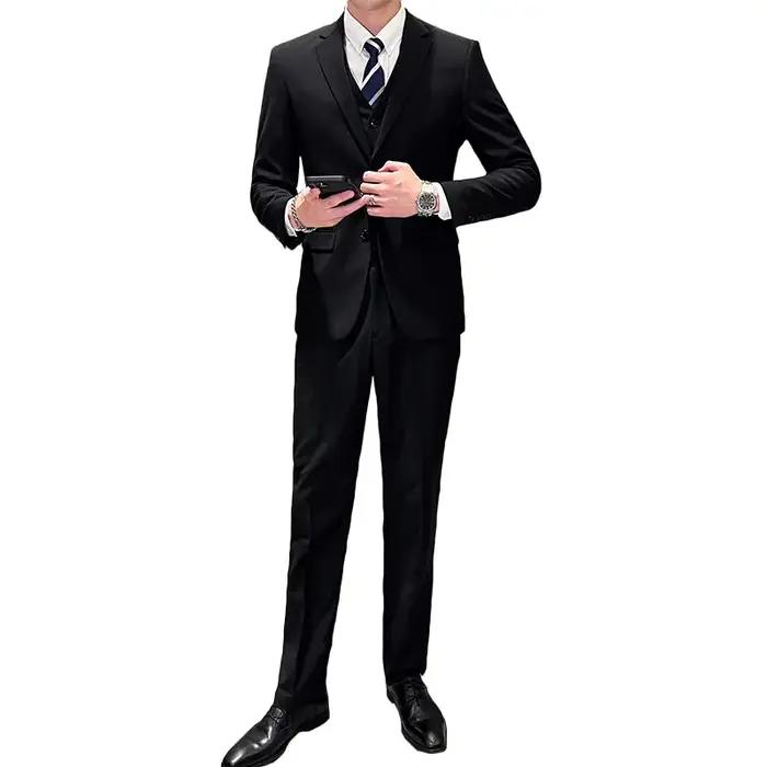 Costume de couleur unie (costume + gilet + pantalon), ensemble trois pièces tendance pour mariage et