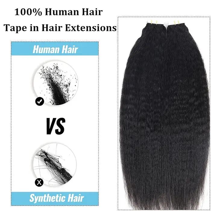 Bande dans les Extensions de cheveux humains crépus droits Extensions adhésives de cheveux brésilien