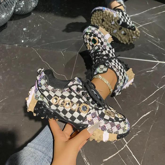 Femmes baskets chaussures de loisir à la mode strass luxe diamant chaussures femmes respirant Design