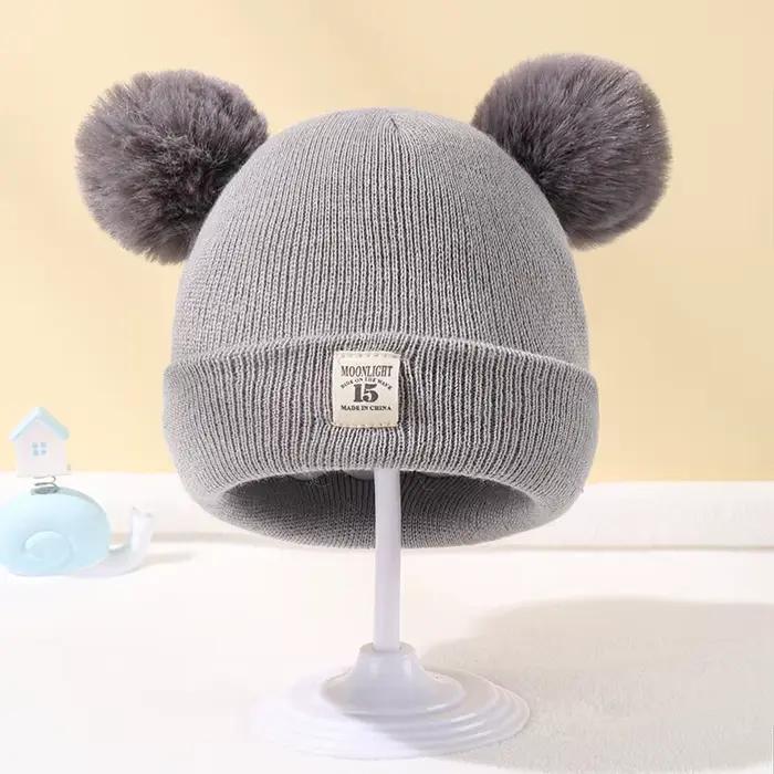 Automne hiver bébé chaud tricoté chapeaux avec Pom enfants tricot bonnet chapeau couleur unie enfant