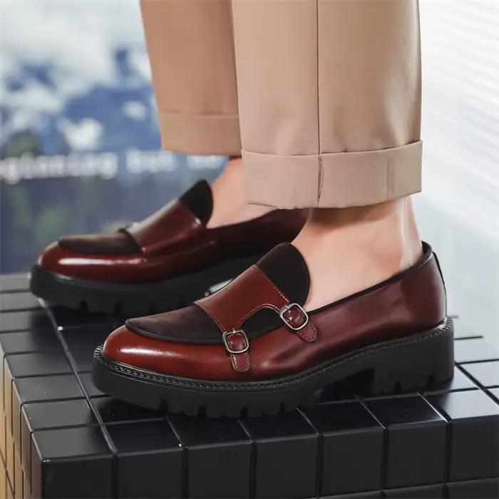 Mocassins hommes chaussures en cuir à semelles épaisses Style britannique noir chaussures d'affaires
