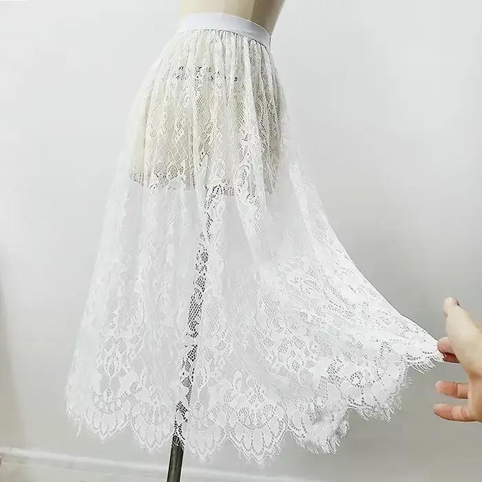 Été femmes maille dentelle Transparent longue Tulle jupe mode coréenne Sexy dames élastique taille h