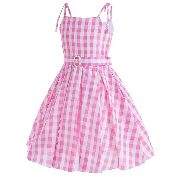 Robe été sans manches bébé fille carreaux bretelles cowboy - Style Margot Robbie Halloween jeu rôle déguisement