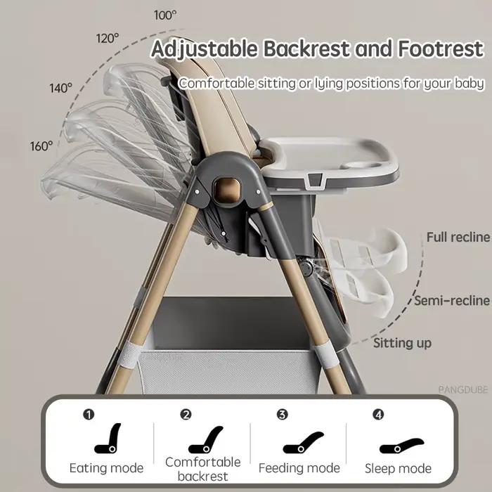 PANGDUBE Chaise haute pour bébé pour nourrir, inclinable, pliante et relevable, chaise haute à roule