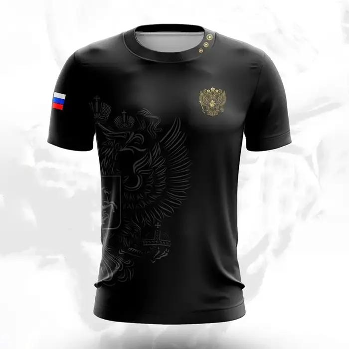 T-shirt manches courtes col rond pour homme, surdimensionné, à la mode, avec drapeau National russe