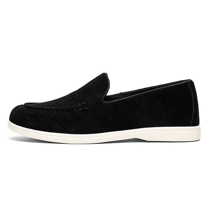 Mocassins à enfiler en cuir suédé pour hommes, chaussures de bateau plates et décontractées de Style
