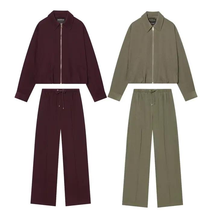 Ensemble veste et pantalon décontracté pour femme, veste de pilote ample et Simple à manches longues