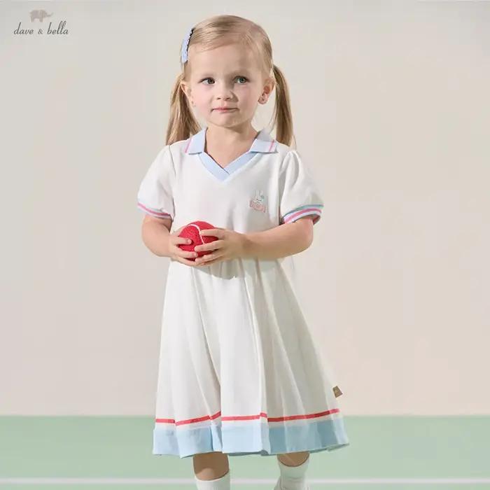 Dave Bella filles robes automne printemps manches courtes élégant coton enfants jupe décontractée sp
