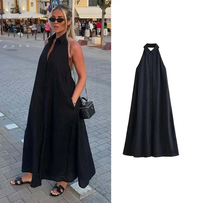 Robes d'été pour femmes 2026 : Nouvelle robe longue élégante à col halter pour les vacances, robe ch