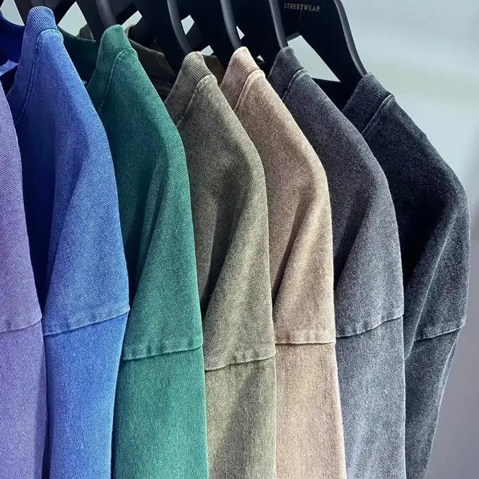 Style américain rétro lourd couleur unie à manches courtes T-shirt hommes femmes été rue à la mode l