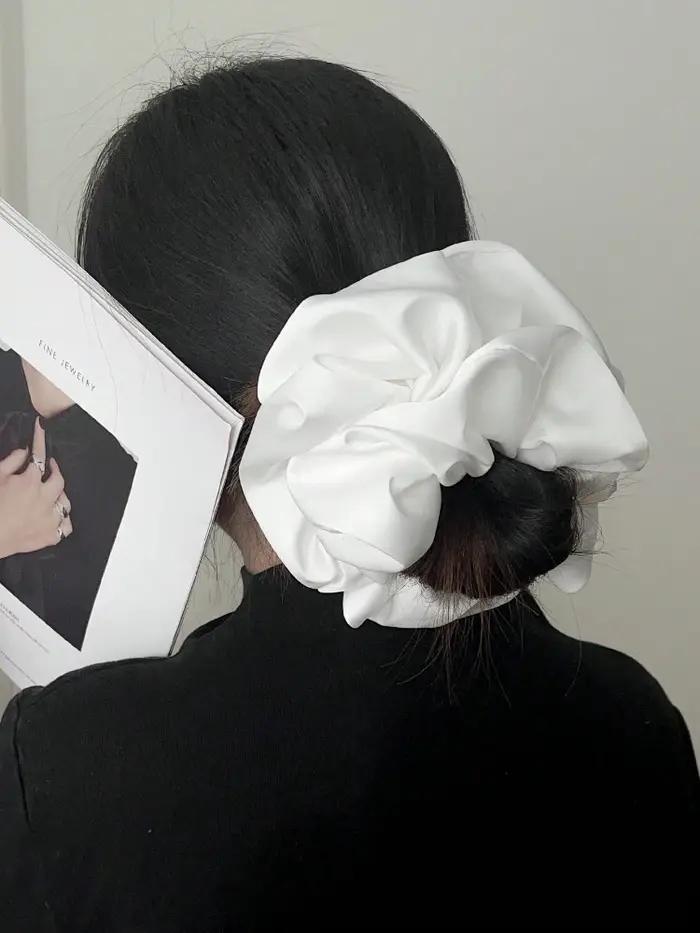 Chouchou en fausse soie Extra Large pour femmes, 1 pièce, pelucheux, haute élasticité, doux et soyeu