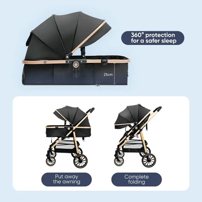 OWJHE Poussette de luxe 3 en 1 pour bébé, neuve, portable, voyage, pliable, cadre en aluminium, pous