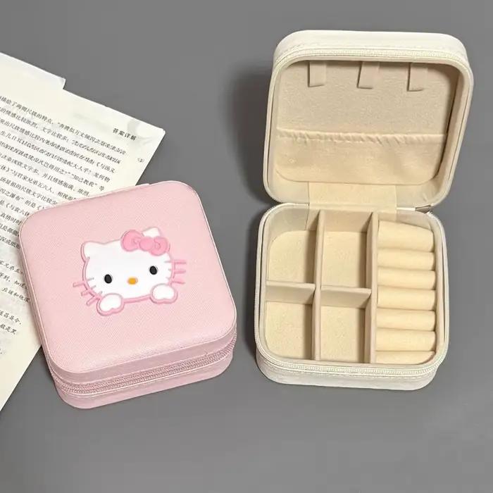 Boîte à bijoux chat rose, boucles d'oreilles, anneau Portable, boîte de rangement mignonne, Mini ran