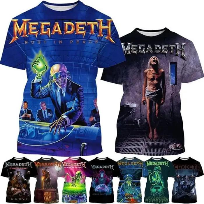 Megadeth-T-shirt à manches courtes imprimé en 3D pour hommes et femmes, T-shirt décontracté, Punk, D