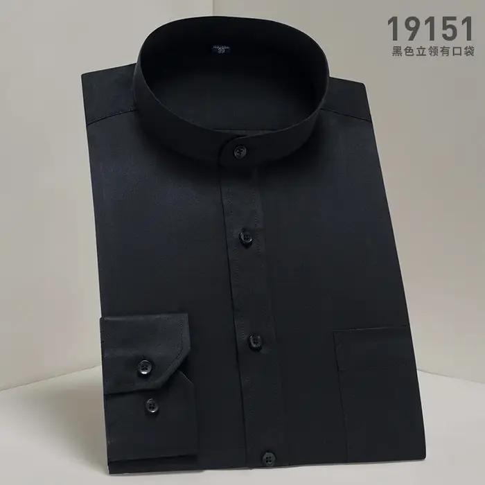 Chemise à col montant pour hommes, classique, col rond, coupe slim, col vertical, manches longues, c
