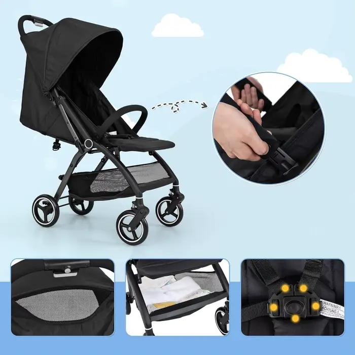 Poussette pliante à une main, Buggy de voyage léger avec dossier et capuche réglables, landau pour b