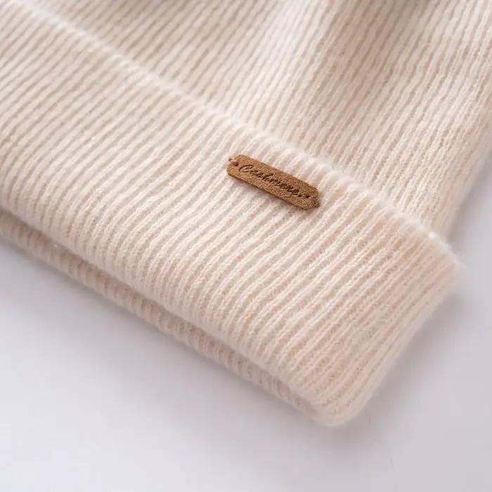 Bonnet tricoté en cachemire 100% de haute qualité pour hommes/femmes, couleur unie, chaud et décontr