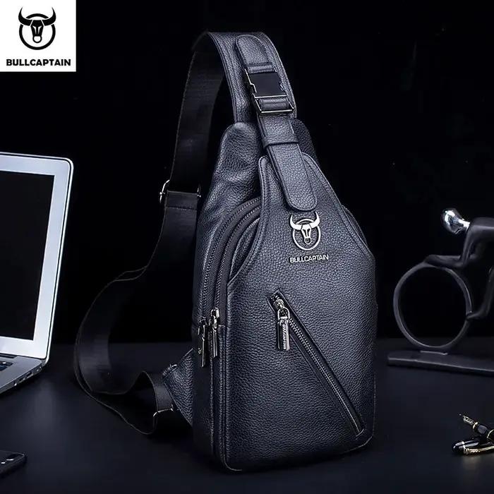 BULLCAPTAIN sac de poitrine en cuir pour hommes sac de rangement de voyage multifonction sac de mess
