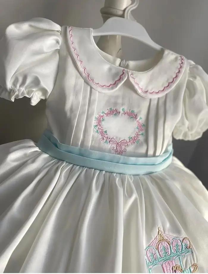 Robe d'été pour bébé fille de 0 à 12 ans, tenue de princesse turque blanche brodée, Vintage, pour an