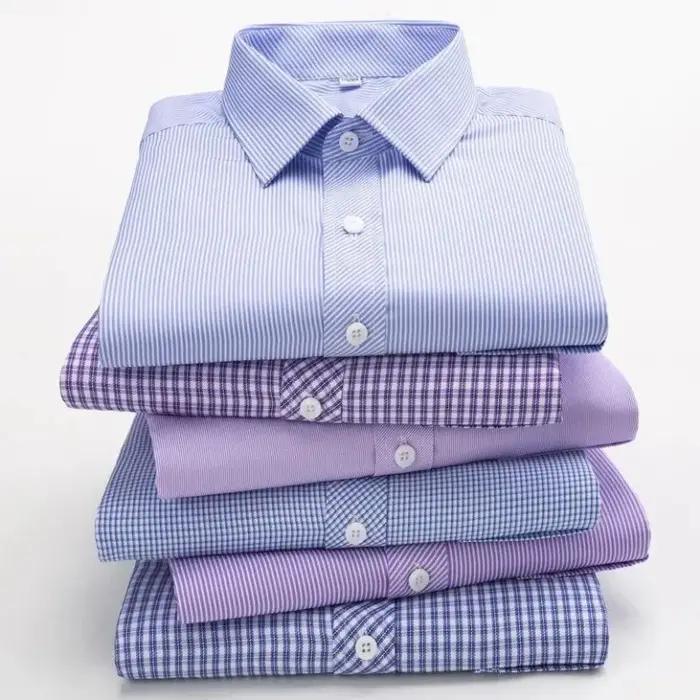 Chemises décontractées pour hommes, violet bleu, coton, coupe classique, manches longues, à carreaux