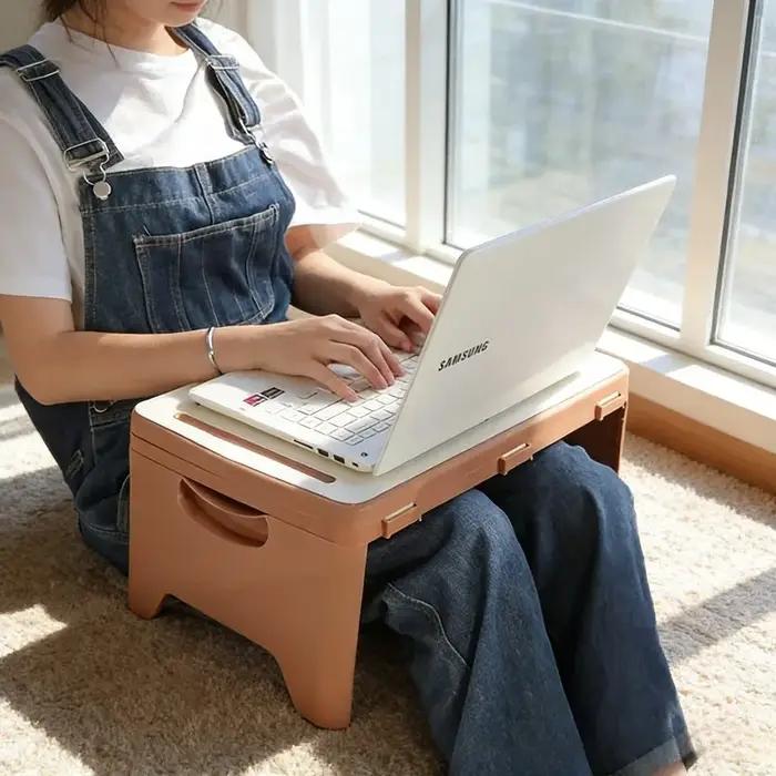 Table pliante pour ordinateur portable avec compartiments de rangement - Plateau robuste pour ordina