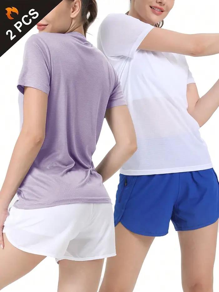 T-Shirt de Sport ultraléger à séchage rapide pour femmes, 2 pièces, couleur unie, haut léger et resp
