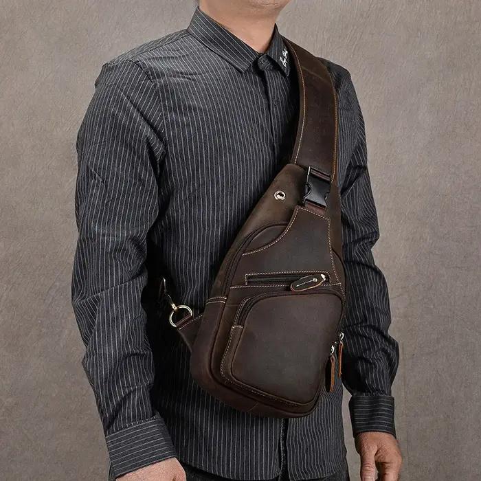 Sacs de poitrine en cuir Luufan pour hommes, sacs à bandoulière en cuir de vache pour iPad Mini, sac