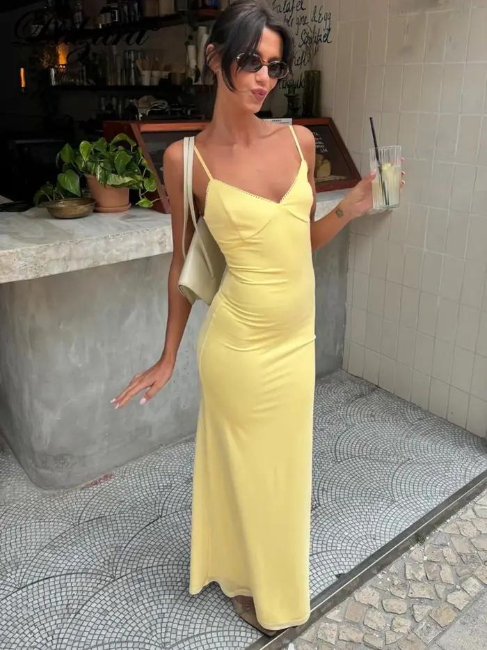 Dulzura sans manches dos nu moulante maille Cami robe Maxi femmes solide Sexy décontracté robe longu