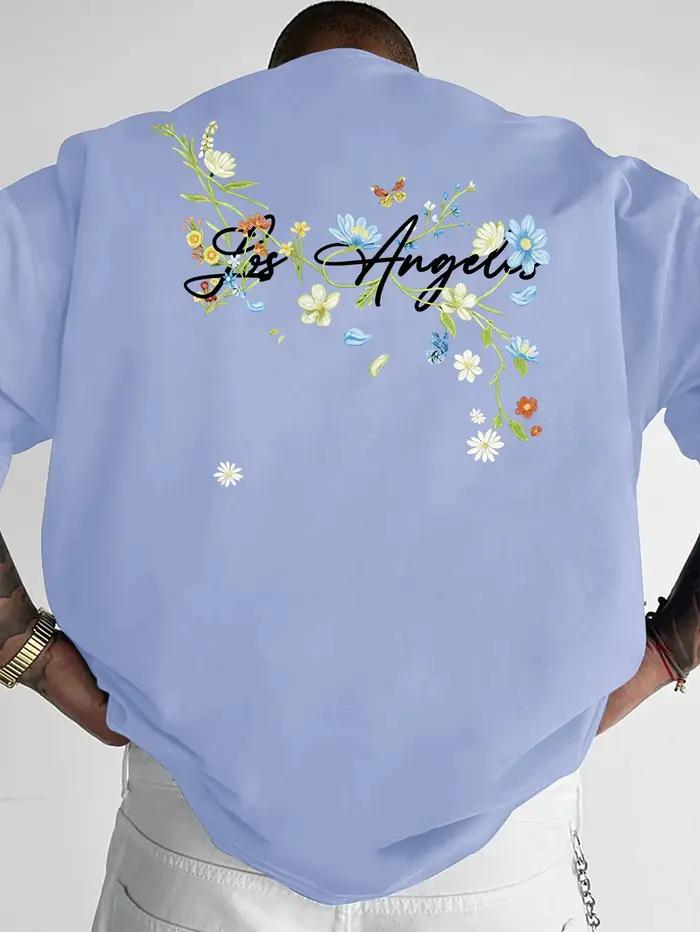 T-shirt pour homme au style rétro estival, personnalisé et tendance, avec des motifs de petites fleu
