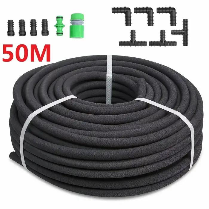 Tuyau d'Eau Perforé en Caoutchouc PE Noir de 50m, Irrégulier, Microporeux, Uniforme, Irrigation de J